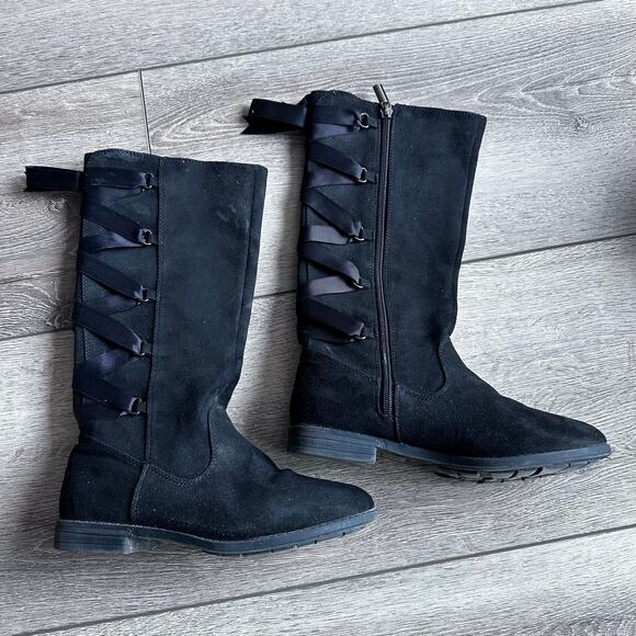 Sam Edelman Black Suede Tall Lace Up Boots - Size 2 - Picture 2 of 8